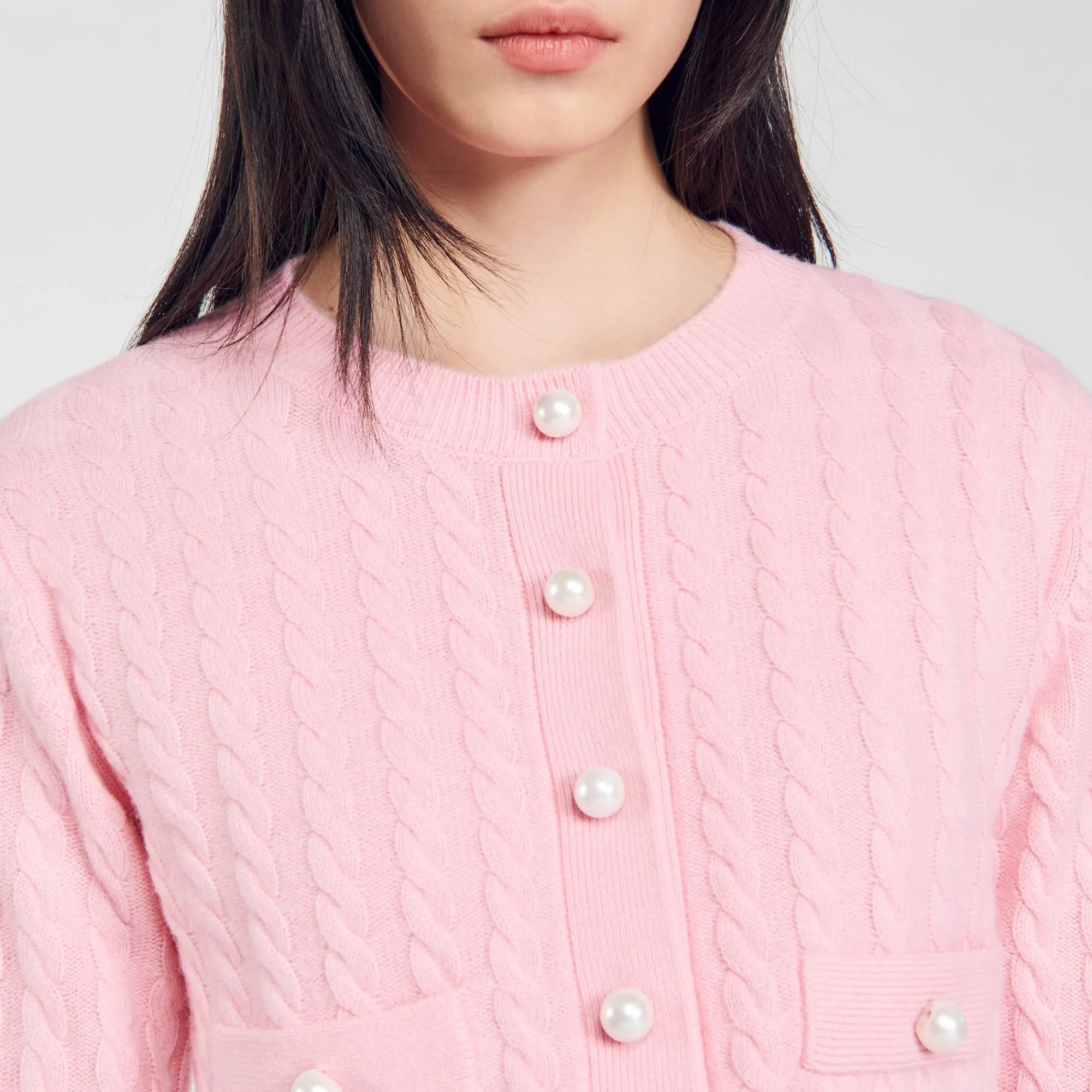Pulls & Cardigans*SANDRO Cardicoat En Maille Torsadée Rose