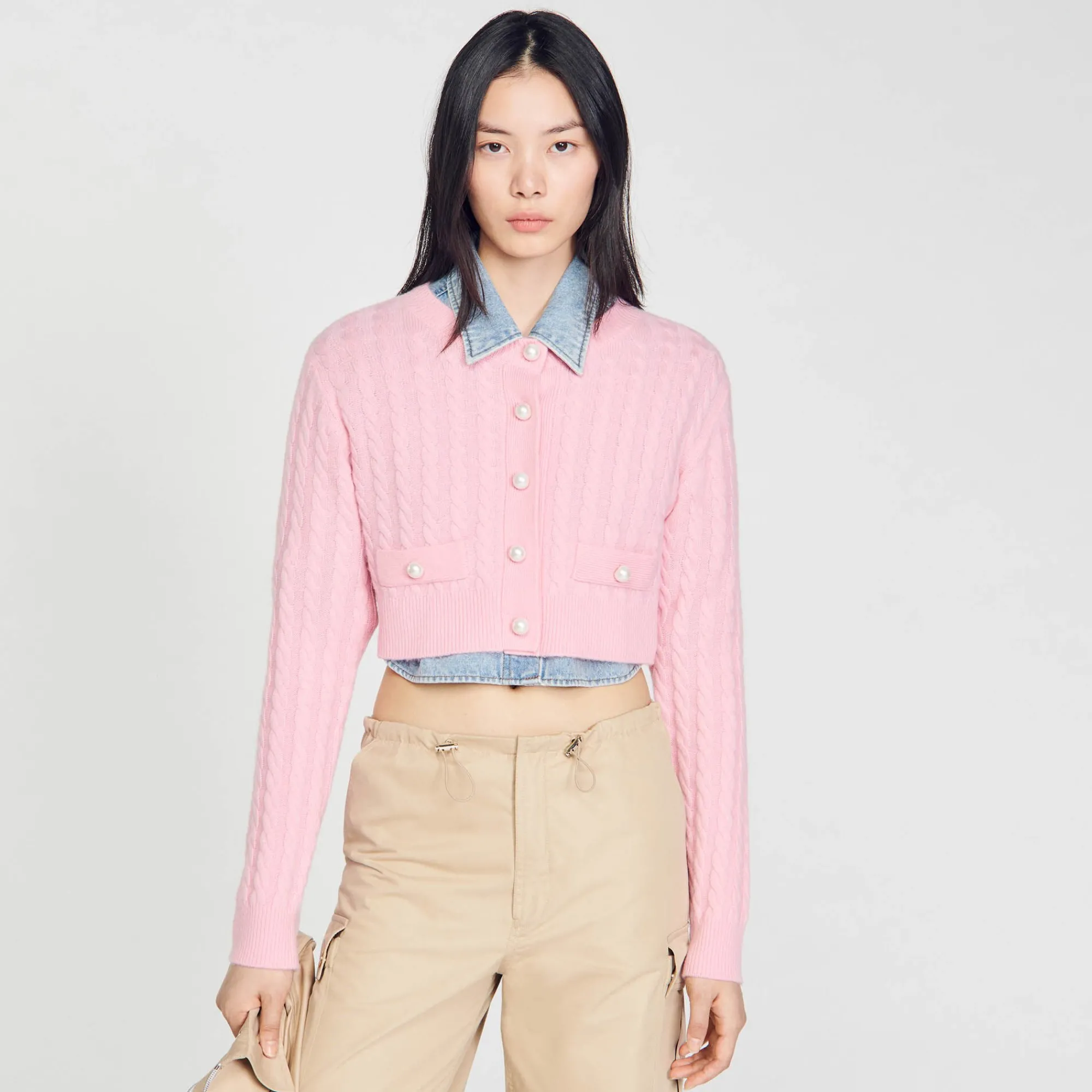 Pulls & Cardigans*SANDRO Cardicoat En Maille Torsadée Rose