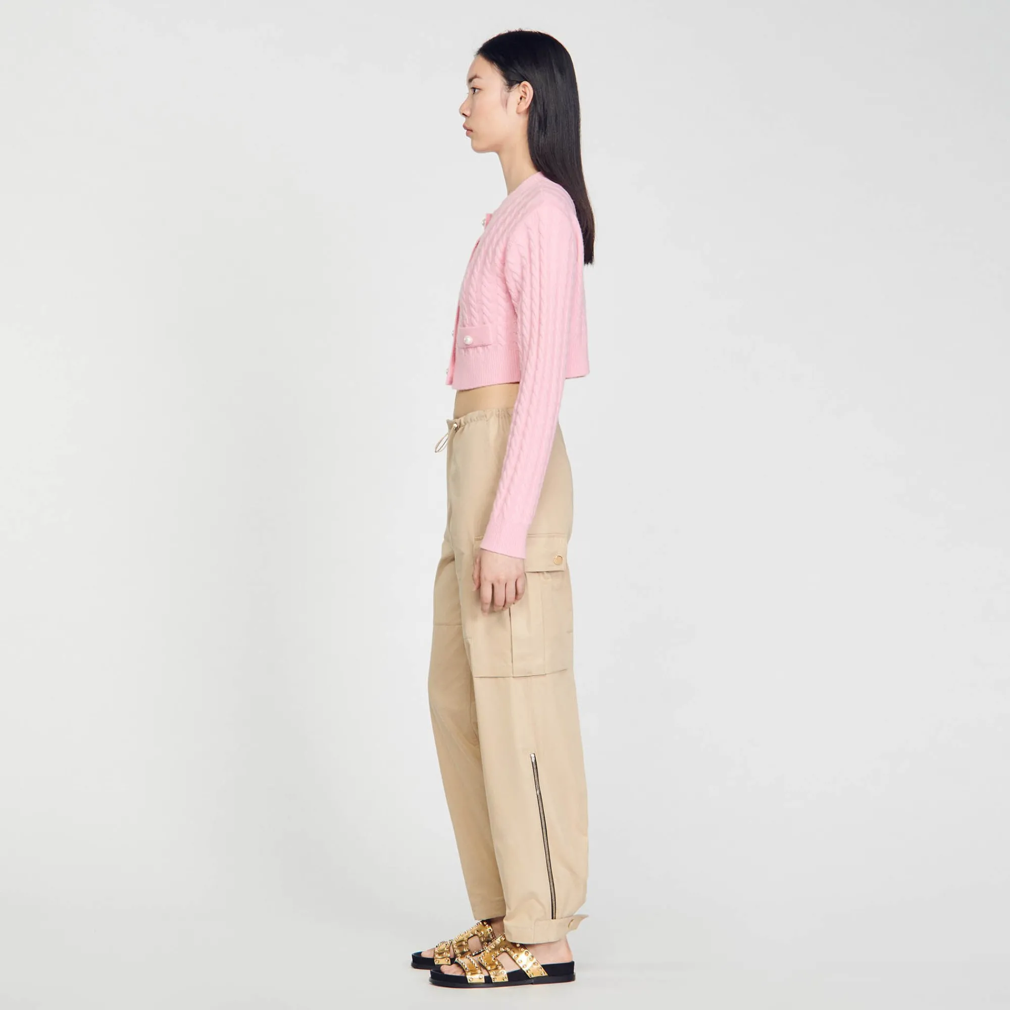 Pulls & Cardigans*SANDRO Cardicoat En Maille Torsadée Rose