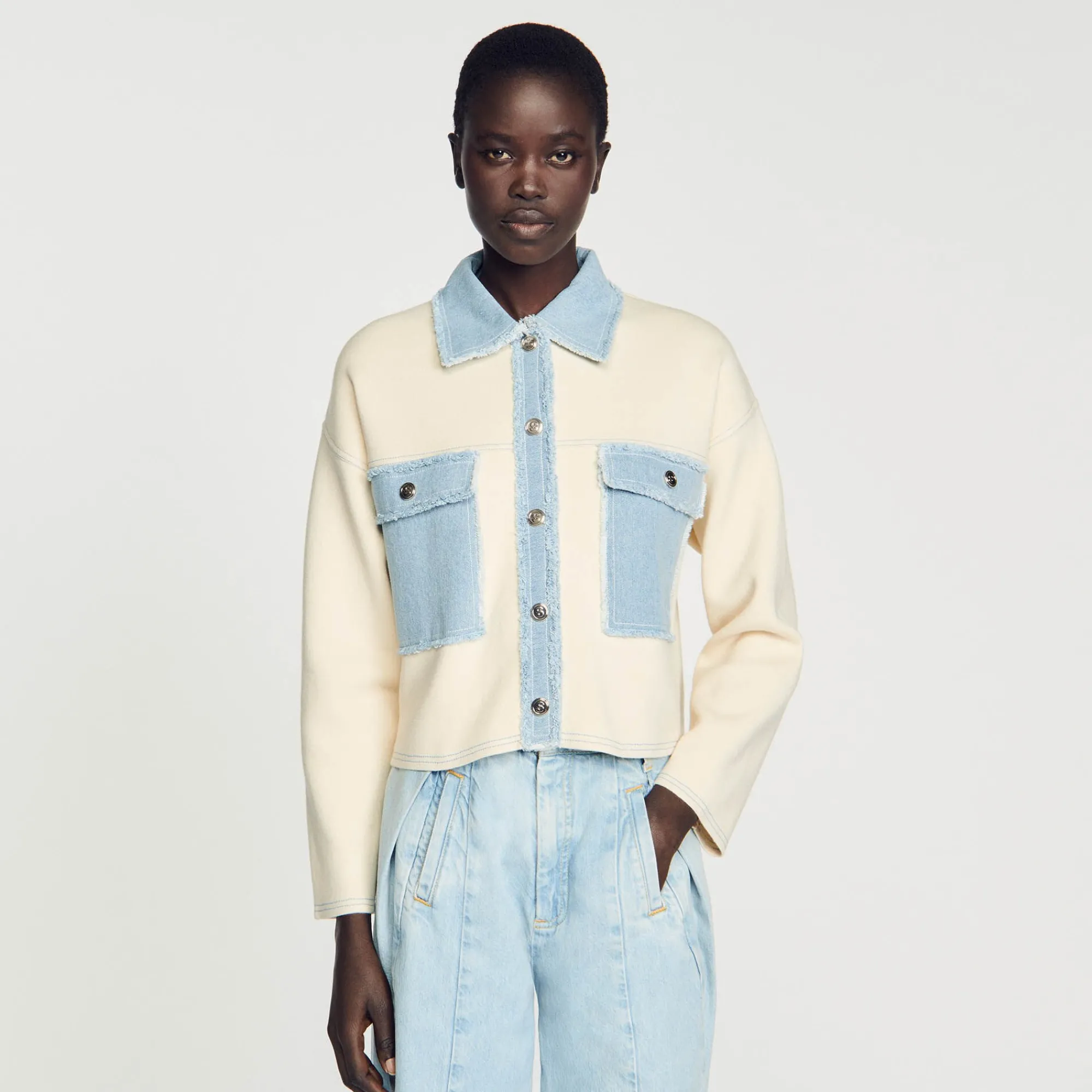Pulls & Cardigans*SANDRO Cardicoat Oversize Bimatières Ecru