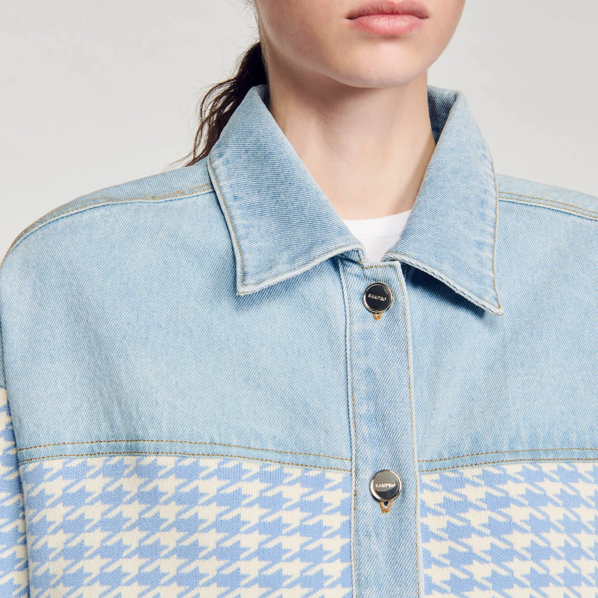 Pulls & Cardigans*SANDRO Cardicoat Pied-de-poule Bleu Ciel