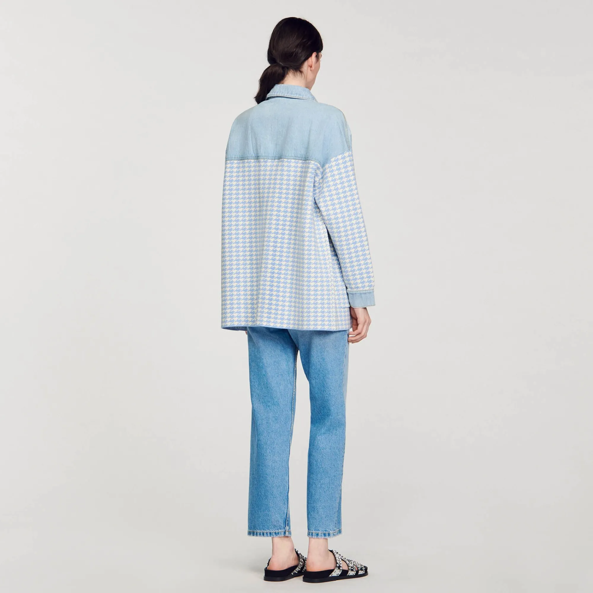 Pulls & Cardigans*SANDRO Cardicoat Pied-de-poule Bleu Ciel