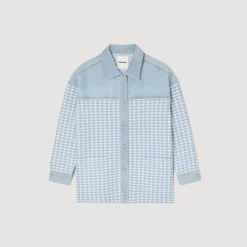 Pulls & Cardigans*SANDRO Cardicoat Pied-de-poule Bleu Ciel