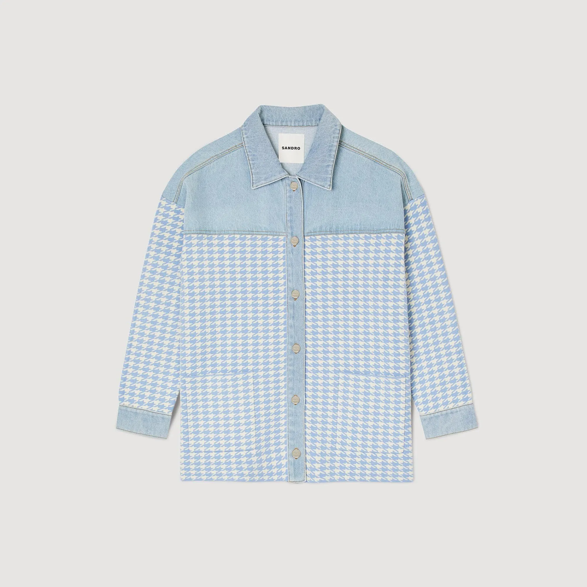 Pulls & Cardigans*SANDRO Cardicoat Pied-de-poule Bleu Ciel