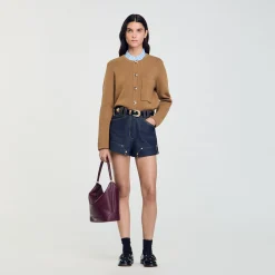 Pulls & Cardigans*SANDRO Cardigan à Col Volanté Amovible Camel