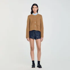 Pulls & Cardigans*SANDRO Cardigan à Col Volanté Amovible Camel