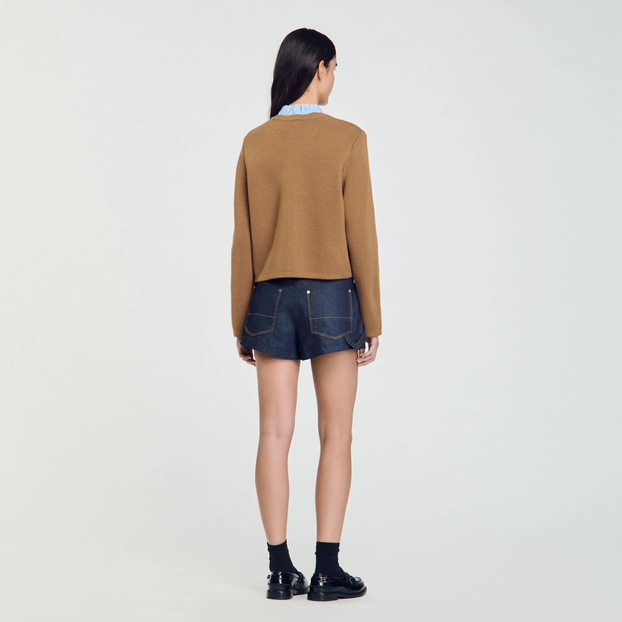 Pulls & Cardigans*SANDRO Cardigan à Col Volanté Amovible Camel