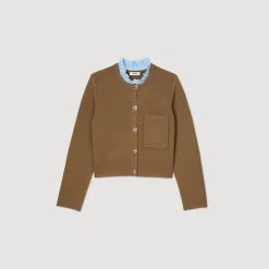 Pulls & Cardigans*SANDRO Cardigan à Col Volanté Amovible Camel