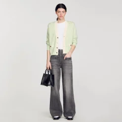 Pulls & Cardigans*SANDRO Cardigan Bicolore Vert Amande