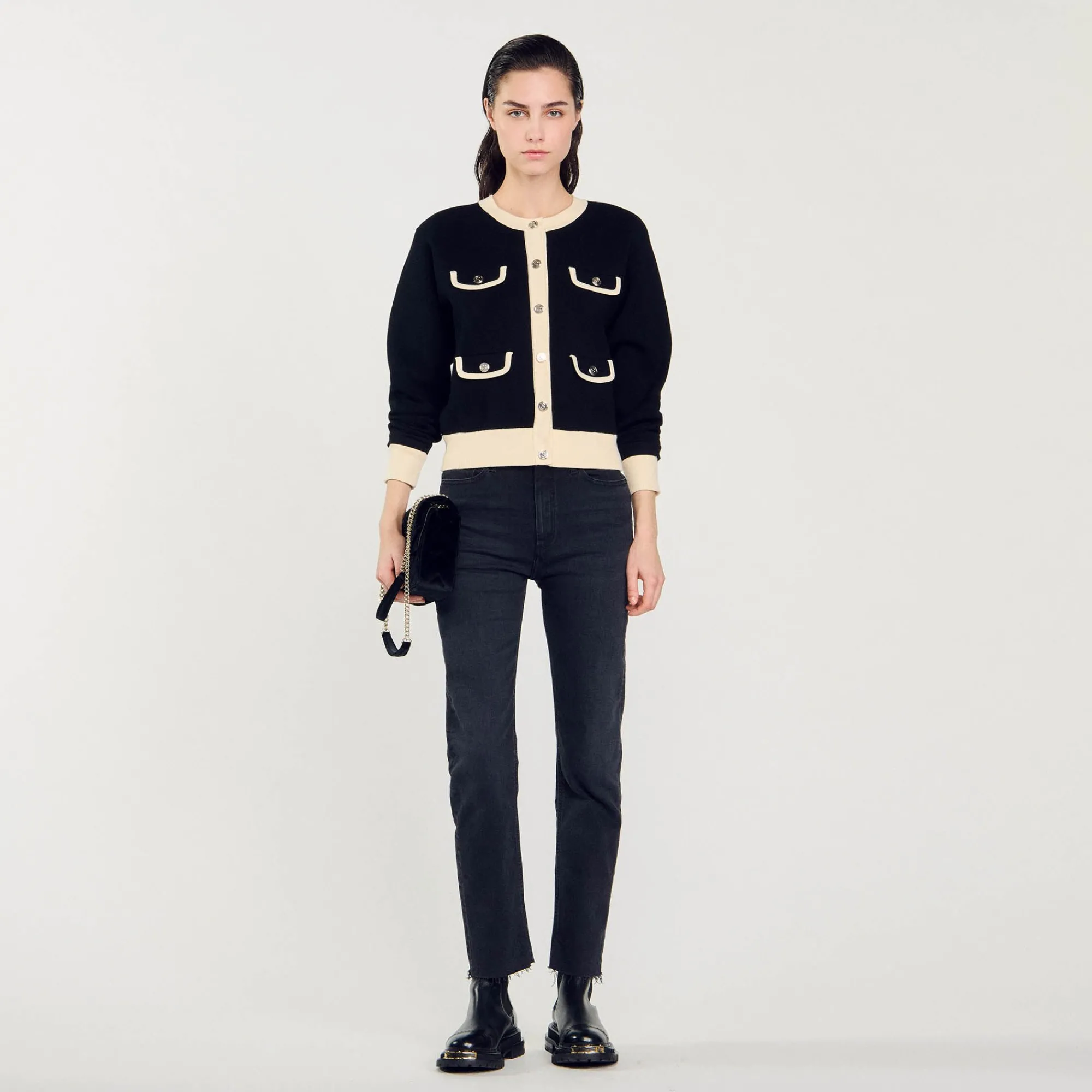 Pulls & Cardigans*SANDRO Cardigan Bicolore à Boutons Noir