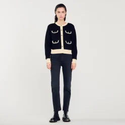 Pulls & Cardigans*SANDRO Cardigan Bicolore à Boutons Noir