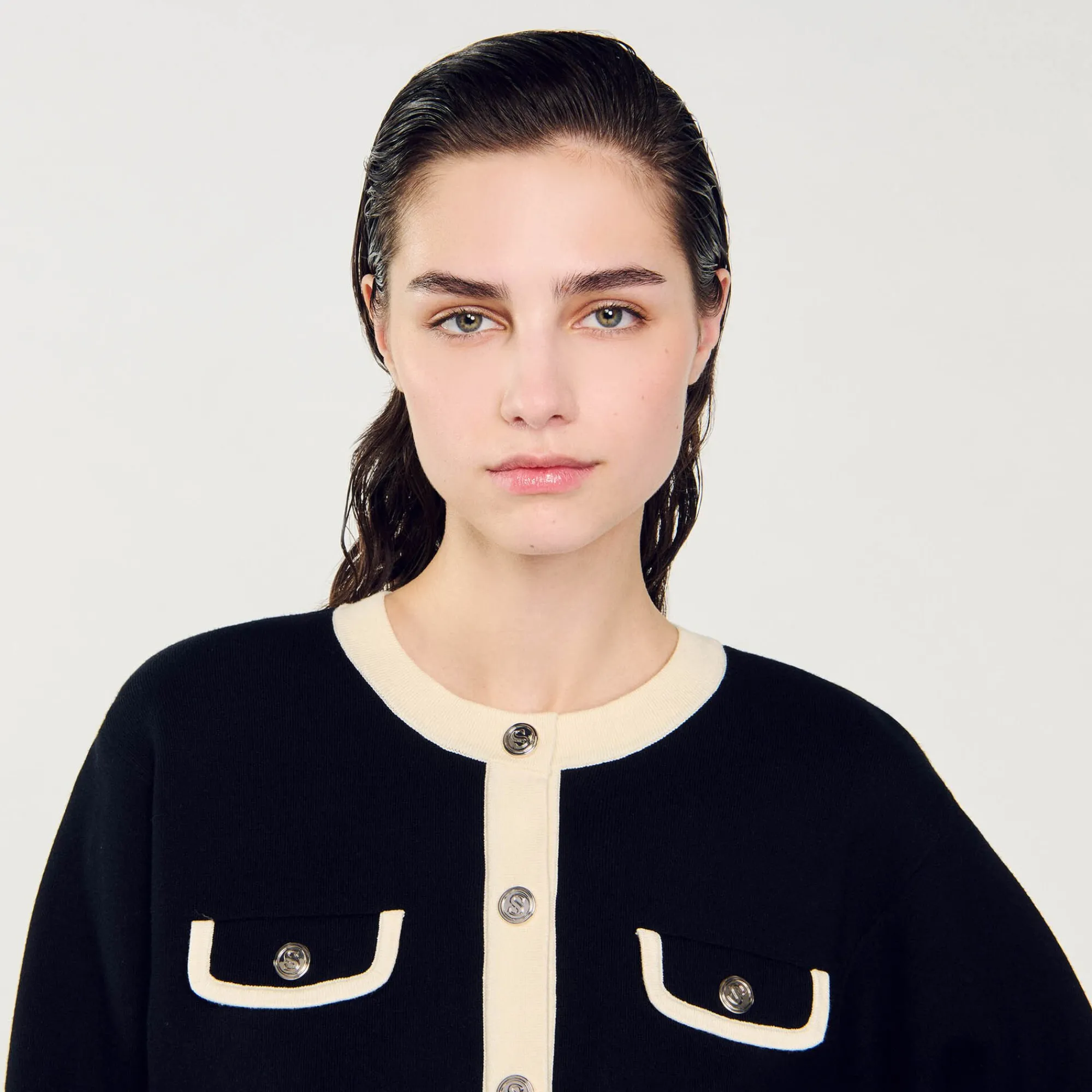 Pulls & Cardigans*SANDRO Cardigan Bicolore à Boutons Noir