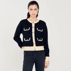 Pulls & Cardigans*SANDRO Cardigan Bicolore à Boutons Noir