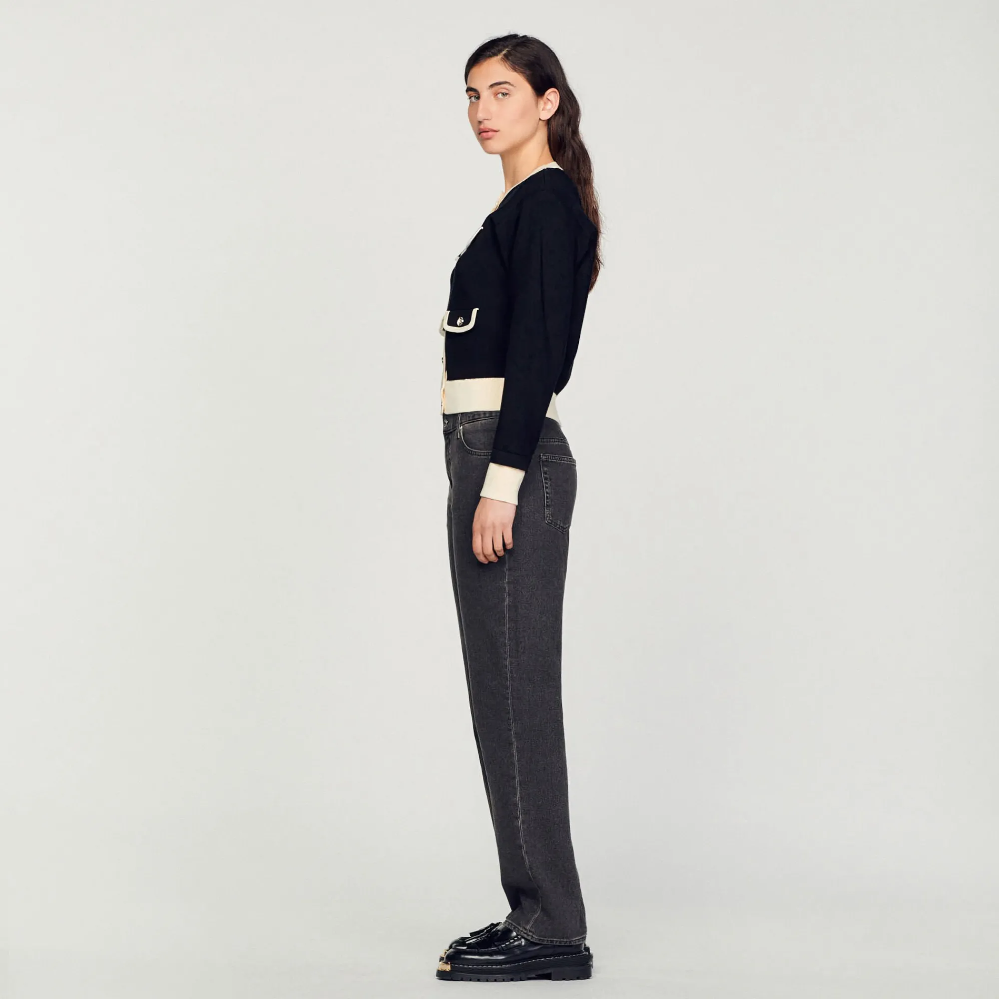 Pulls & Cardigans*SANDRO Cardigan Bicolore à Boutons Noir