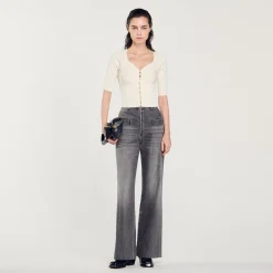 Pulls & Cardigans*SANDRO Cardigan Court Côtelé blanc
