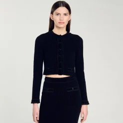Ensembles|Pulls & Cardigans*SANDRO Cardigan Court En Maille Velours Noir
