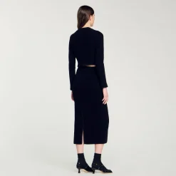Ensembles|Pulls & Cardigans*SANDRO Cardigan Court En Maille Velours Noir