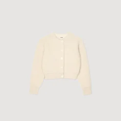 Pulls & Cardigans*SANDRO Cardigan Court En Maille Duveteuse Ecru