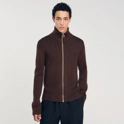 Pulls & Gilets*SANDRO Cardigan Côtelé Marron Clair