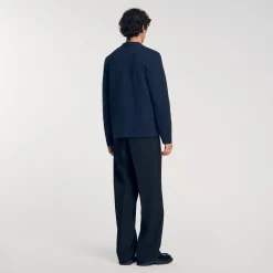 Pulls & Gilets*SANDRO Cardigan Détail Fleur Bleu Prusse