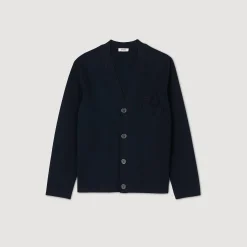 Pulls & Gilets*SANDRO Cardigan Détail Fleur Bleu Prusse