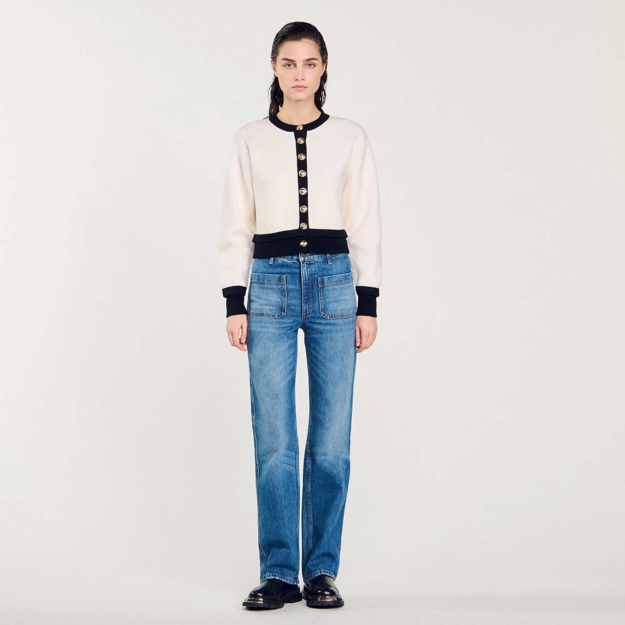Pulls & Cardigans*SANDRO Cardigan En Maille Ecru / Noir