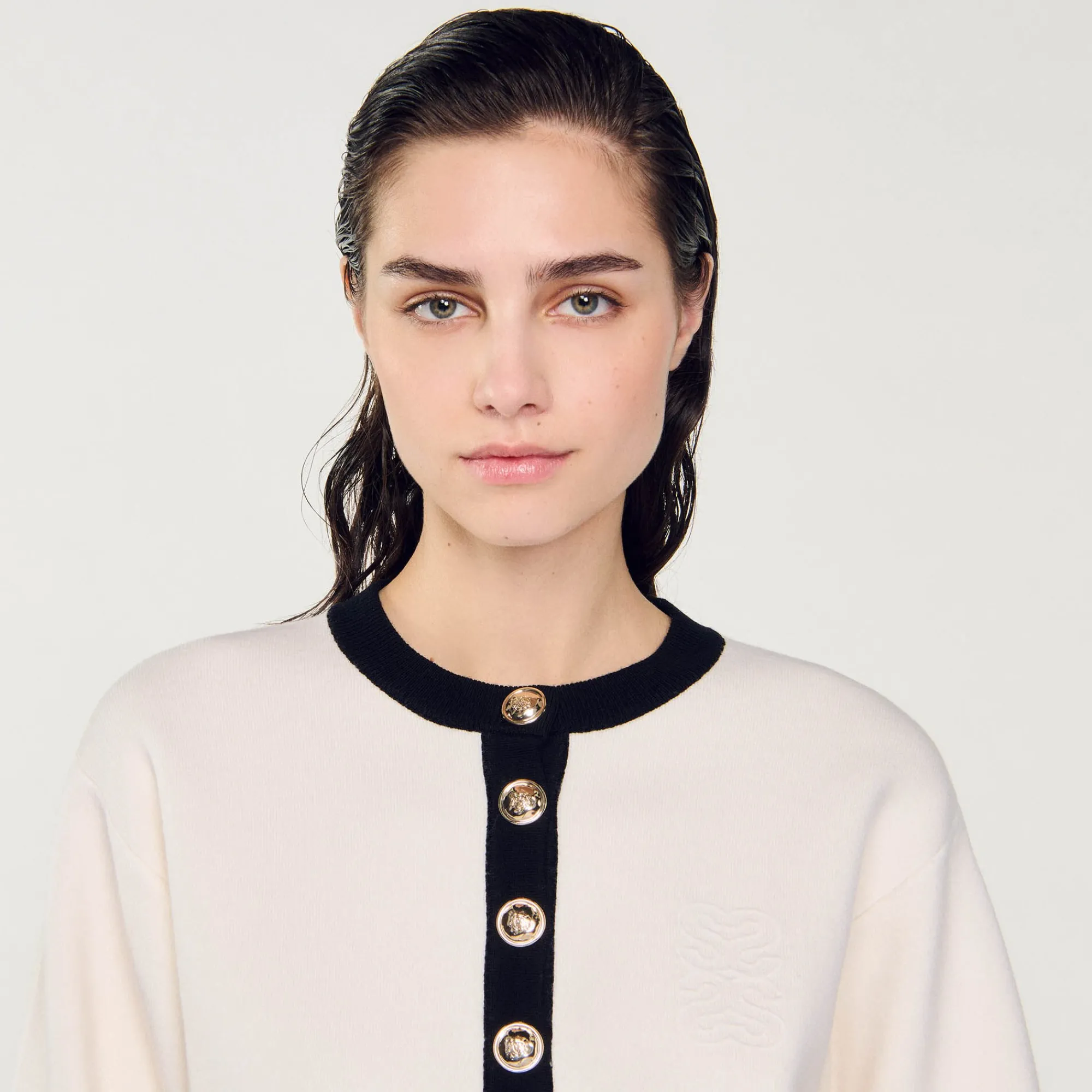Pulls & Cardigans*SANDRO Cardigan En Maille Ecru / Noir