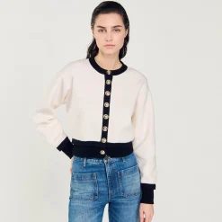 Pulls & Cardigans*SANDRO Cardigan En Maille Ecru / Noir
