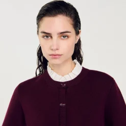 Pulls & Cardigans*SANDRO Cardigan En Maille à Col Amovible Bordeaux