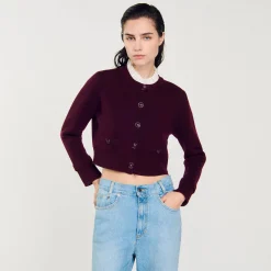 Pulls & Cardigans*SANDRO Cardigan En Maille à Col Amovible Bordeaux