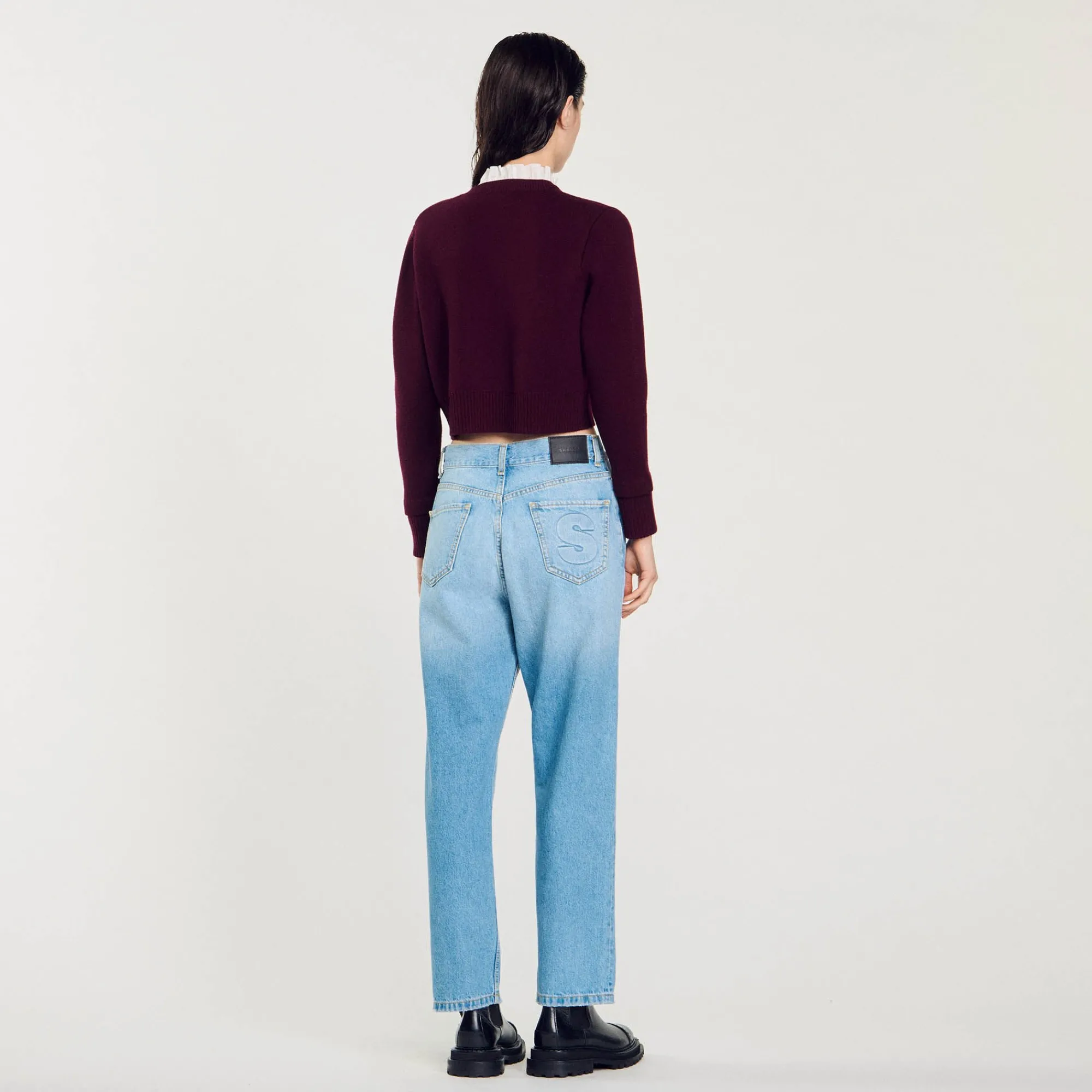 Pulls & Cardigans*SANDRO Cardigan En Maille à Col Amovible Bordeaux