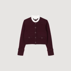 Pulls & Cardigans*SANDRO Cardigan En Maille à Col Amovible Bordeaux