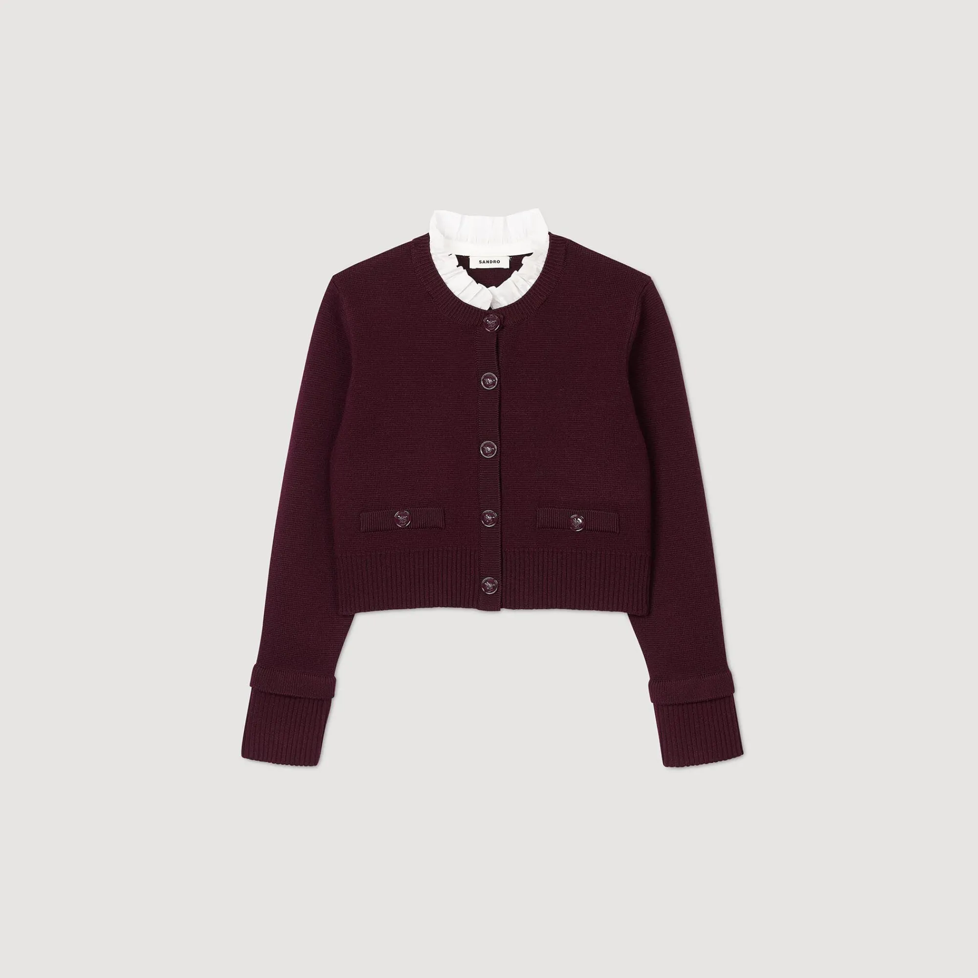 Pulls & Cardigans*SANDRO Cardigan En Maille à Col Amovible Bordeaux
