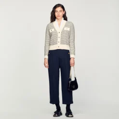 Pulls & Cardigans*SANDRO Cardigan En Maille à Rayures Ecru