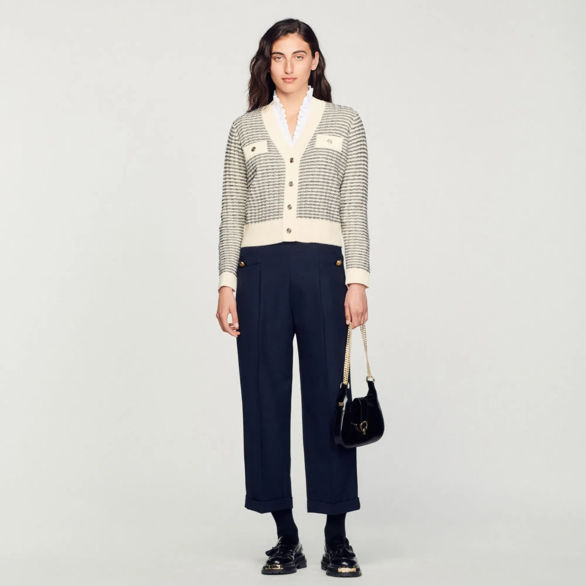 Pulls & Cardigans*SANDRO Cardigan En Maille à Rayures Ecru