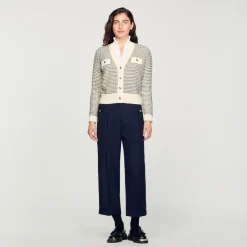 Pulls & Cardigans*SANDRO Cardigan En Maille à Rayures Ecru