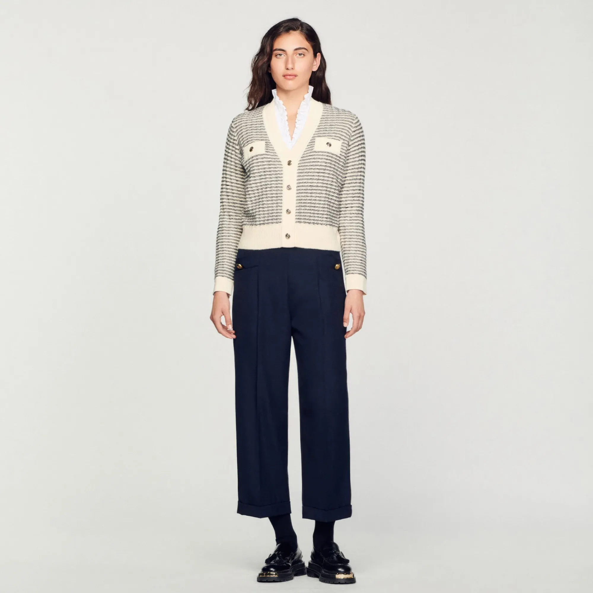 Pulls & Cardigans*SANDRO Cardigan En Maille à Rayures Ecru