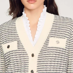 Pulls & Cardigans*SANDRO Cardigan En Maille à Rayures Ecru