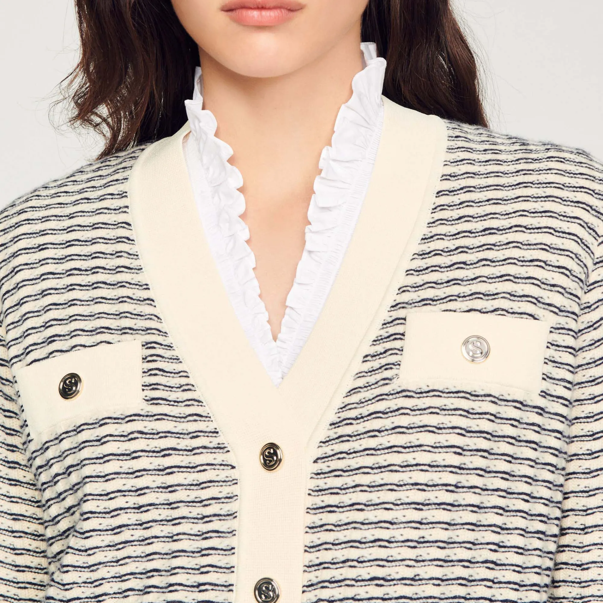 Pulls & Cardigans*SANDRO Cardigan En Maille à Rayures Ecru