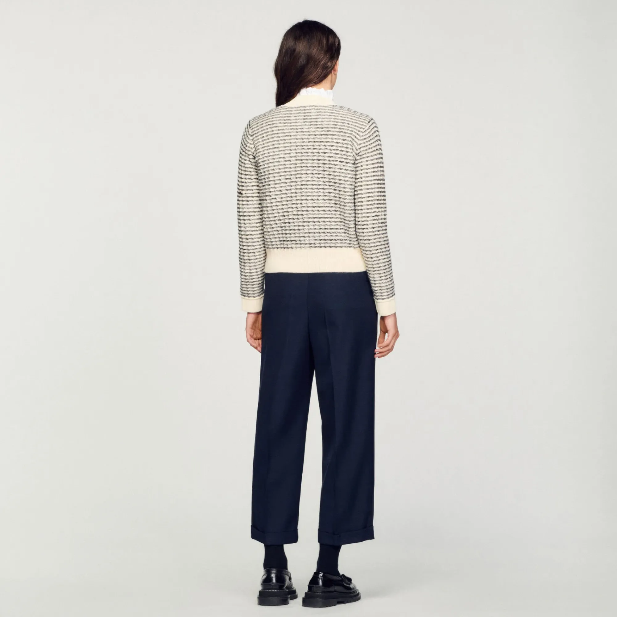 Pulls & Cardigans*SANDRO Cardigan En Maille à Rayures Ecru