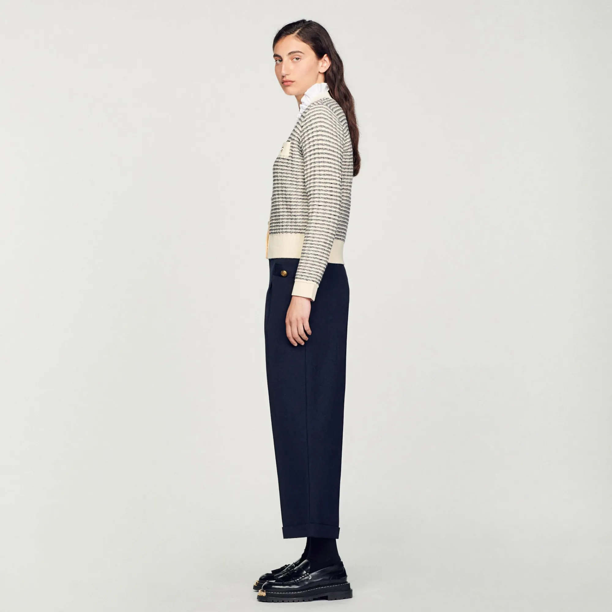 Pulls & Cardigans*SANDRO Cardigan En Maille à Rayures Ecru