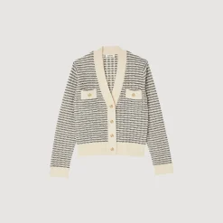 Pulls & Cardigans*SANDRO Cardigan En Maille à Rayures Ecru