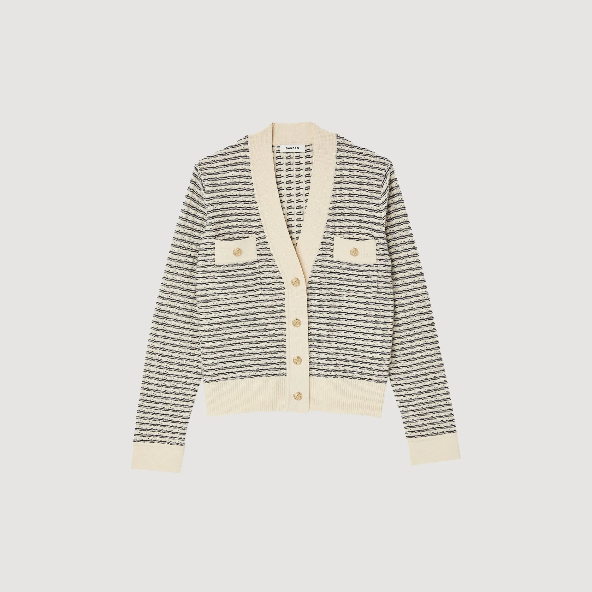 Pulls & Cardigans*SANDRO Cardigan En Maille à Rayures Ecru