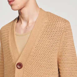 Pulls & Gilets*SANDRO Cardigan En Maille Ajourée Camel