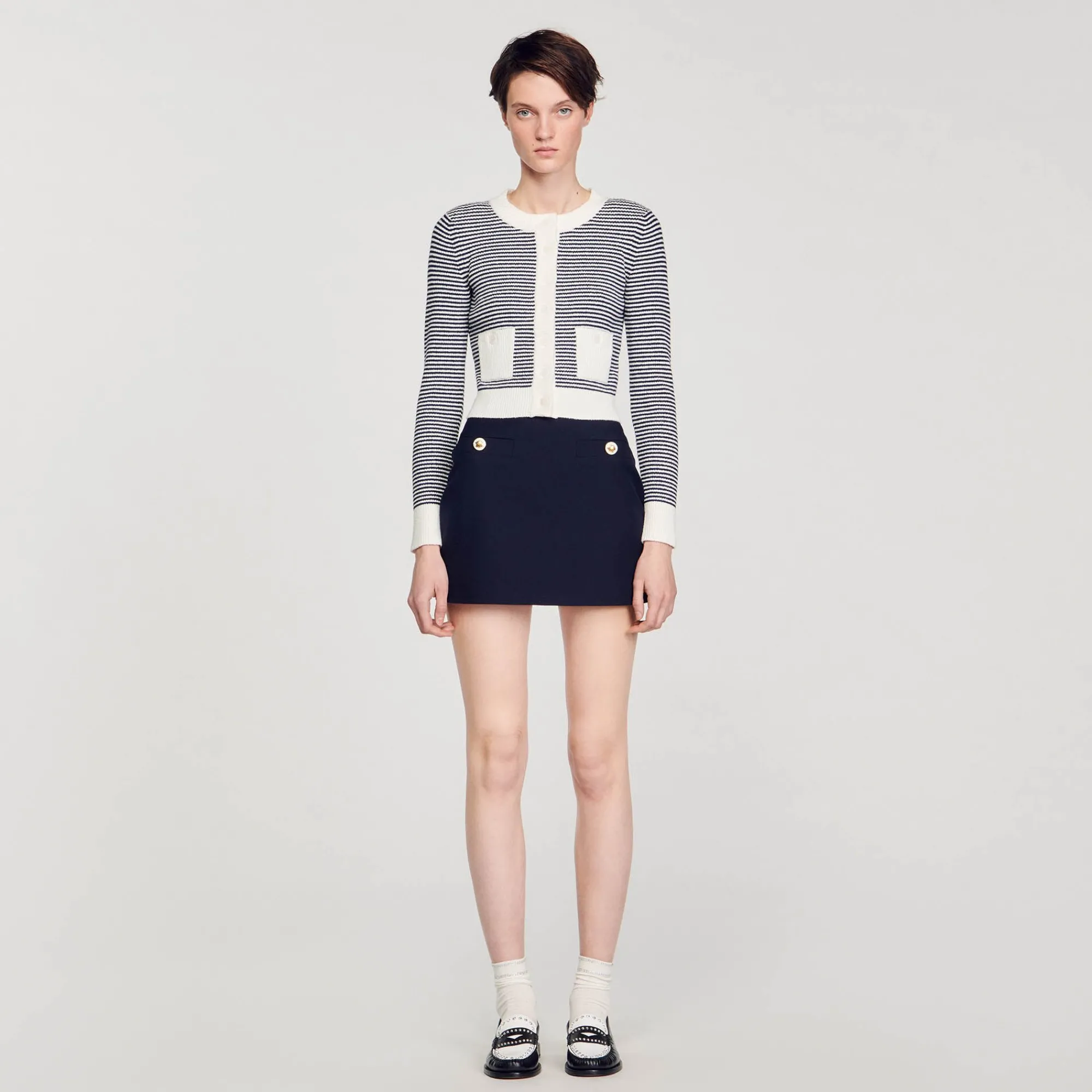 Ensembles|Pulls & Cardigans*SANDRO Cardigan En Maille Bouclette Ecru / Bleu
