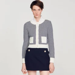 Ensembles|Pulls & Cardigans*SANDRO Cardigan En Maille Bouclette Ecru / Bleu