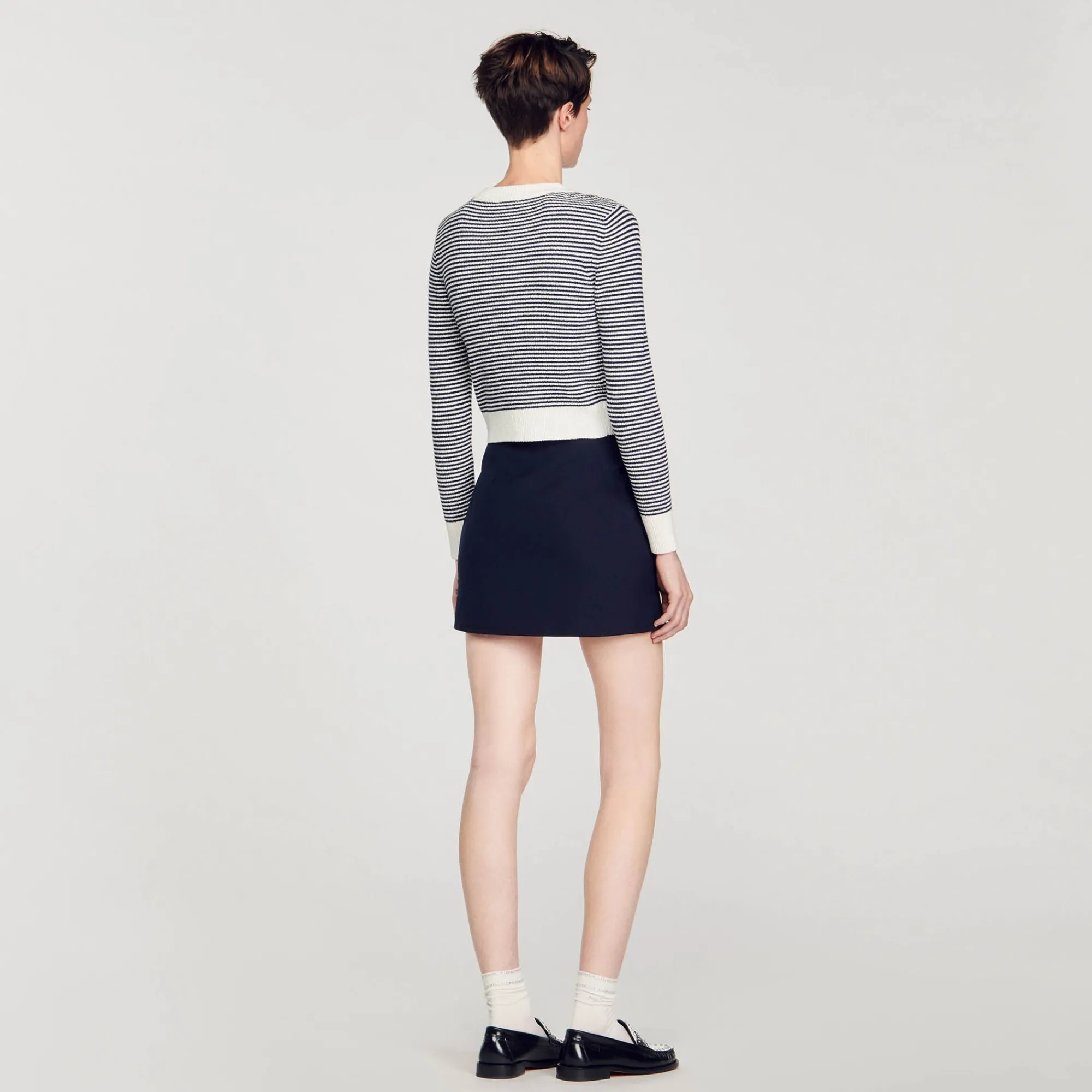 Ensembles|Pulls & Cardigans*SANDRO Cardigan En Maille Bouclette Ecru / Bleu