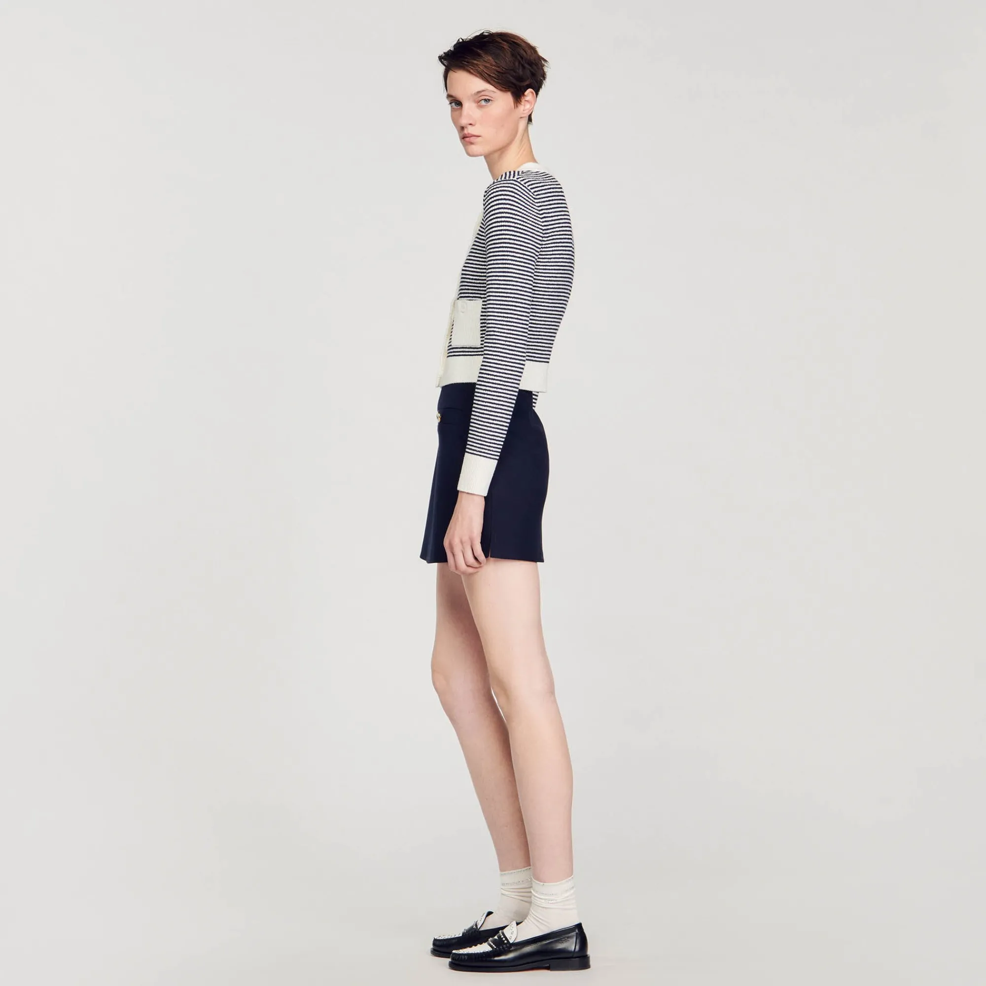 Ensembles|Pulls & Cardigans*SANDRO Cardigan En Maille Bouclette Ecru / Bleu