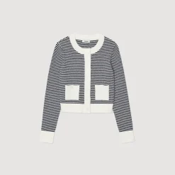 Ensembles|Pulls & Cardigans*SANDRO Cardigan En Maille Bouclette Ecru / Bleu