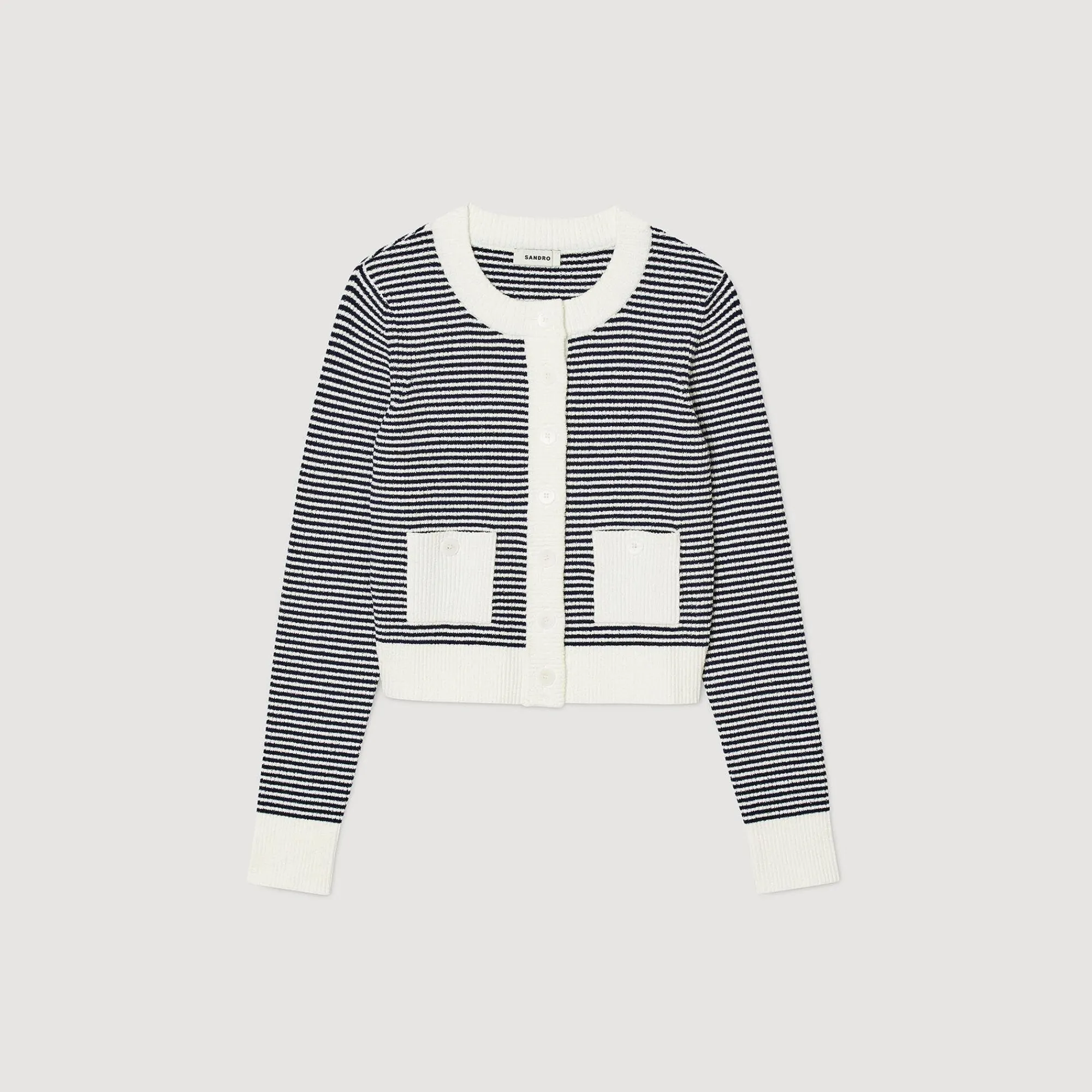 Ensembles|Pulls & Cardigans*SANDRO Cardigan En Maille Bouclette Ecru / Bleu